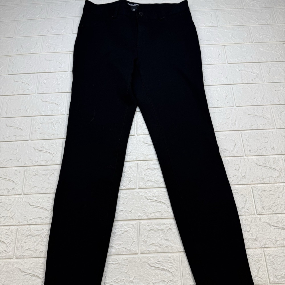 DKNY Jeans Women’s Tapered Black Solid Spandex Stretch Jeans S/ch  Button Logo